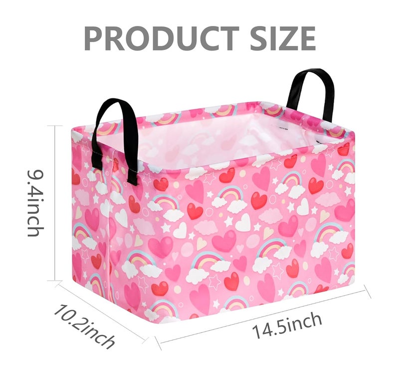 FUULOXE Rectangular Valentines Basket Storage Bin for Shelves Girls Gifts Baskets Foldable Box with Handles for Home Office Car Dormroom Valentine's Day Party Supplies - Image 2